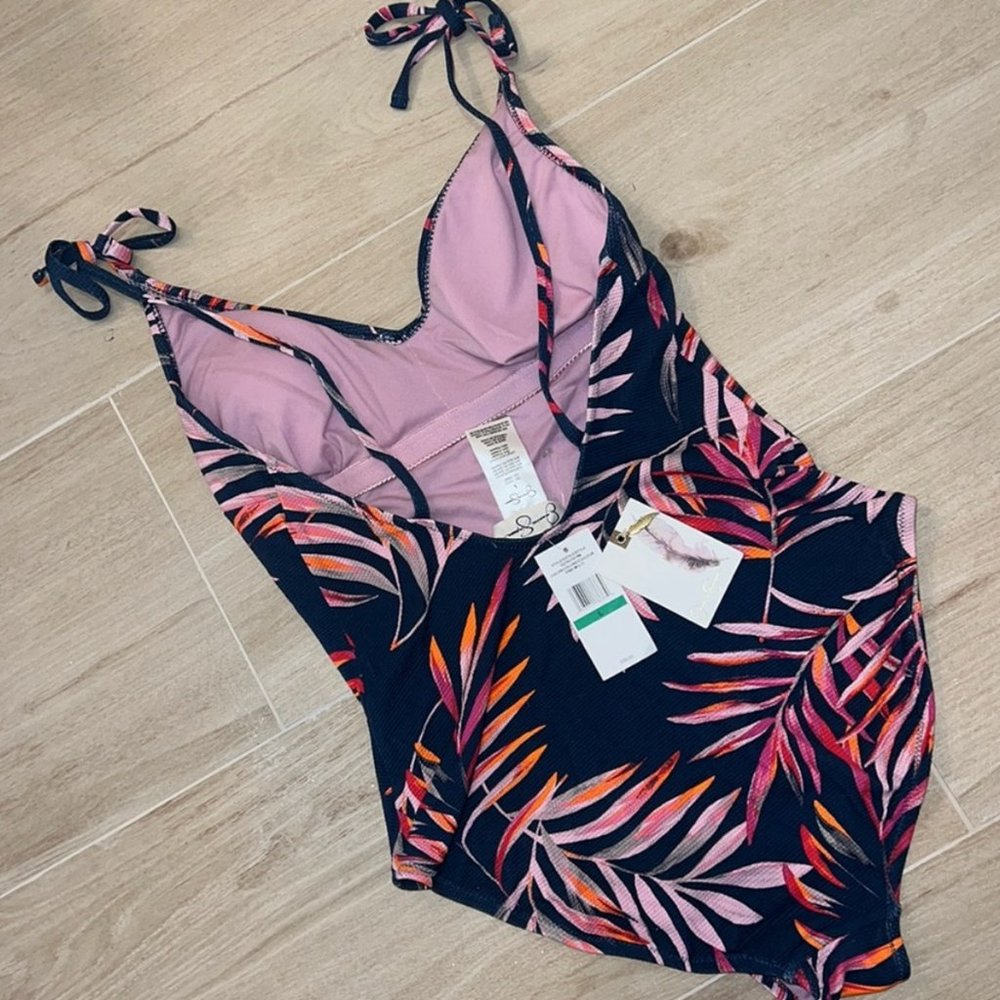 COPY - $98 Jessica Simpson Navy Multi Palm One Piece Swimsuit Small - Picture 2 of 4